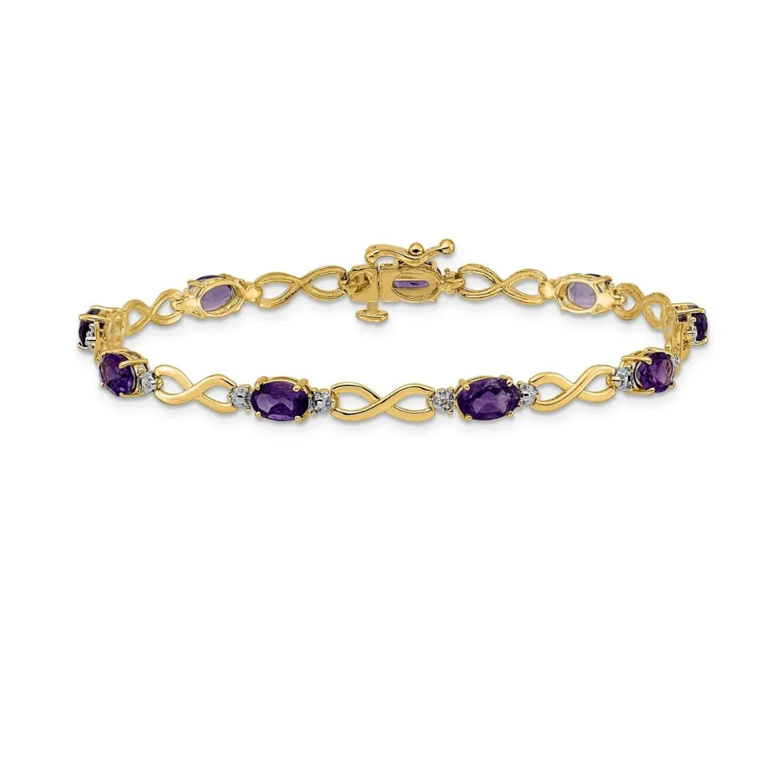 Genuine Amethyst and Diamond 14K Gold Infinity Bracelet