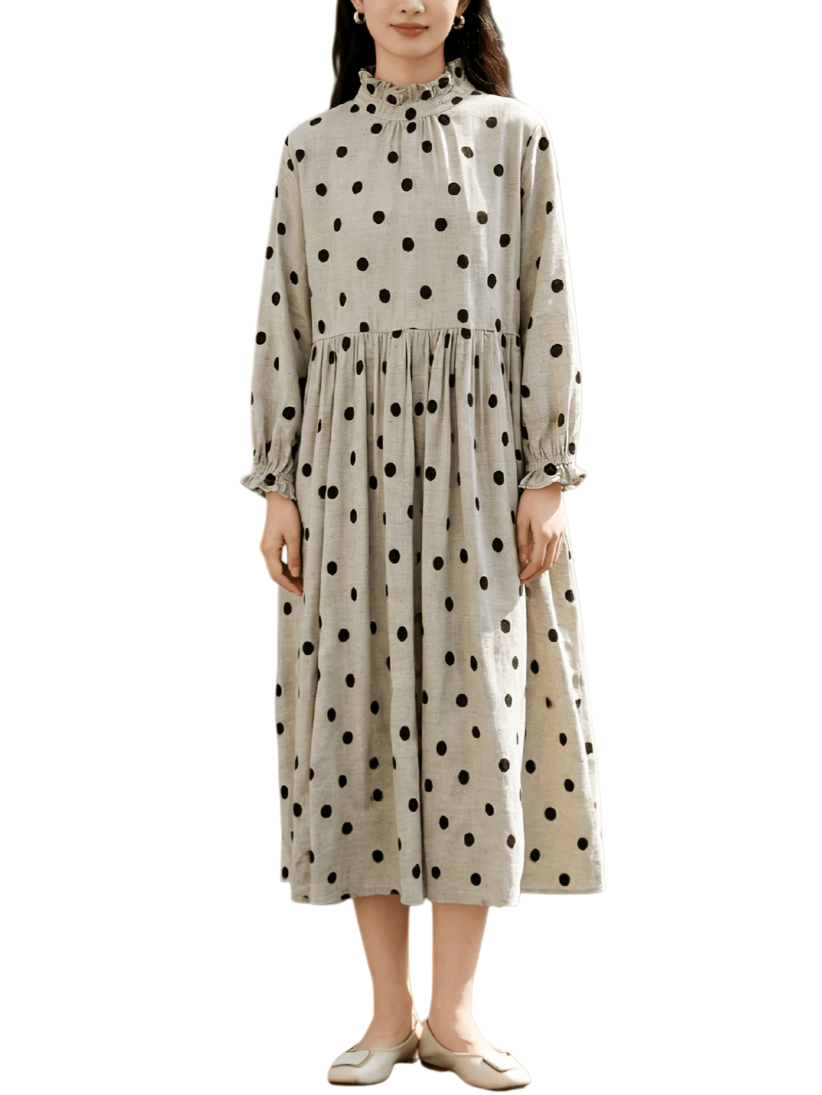 Chic YC Women's Beige Polka Dot Maxi Dress Spring Casual Loose Ruffle – Zulily