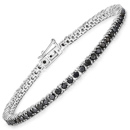 3.15 Cttw Round Black Diamond 18K White Gold Plated Silver Tennis Bracelet