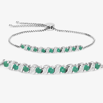 Genuine Emerald and White Topaz Bolo Bracelet