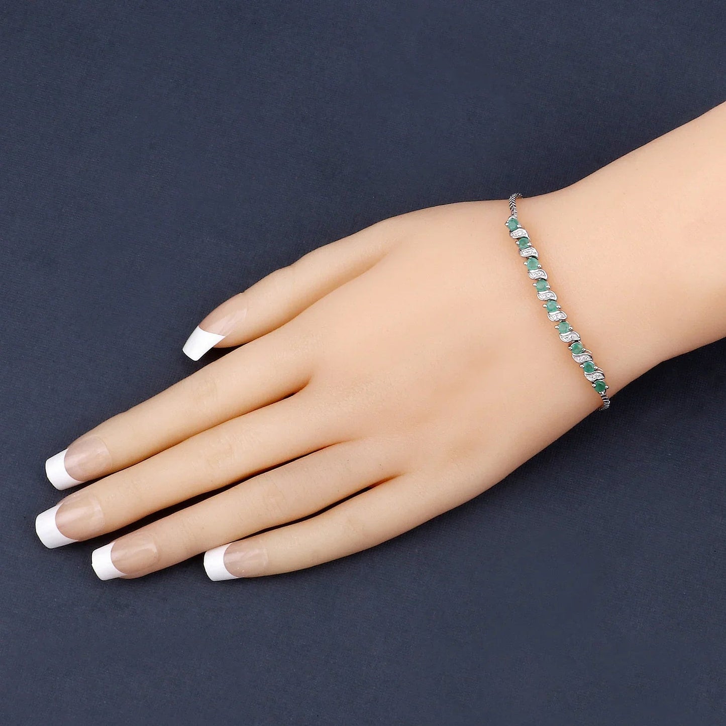 Genuine Emerald and White Topaz Bolo Bracelet