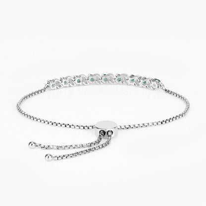 Genuine Emerald and White Topaz Bolo Bracelet