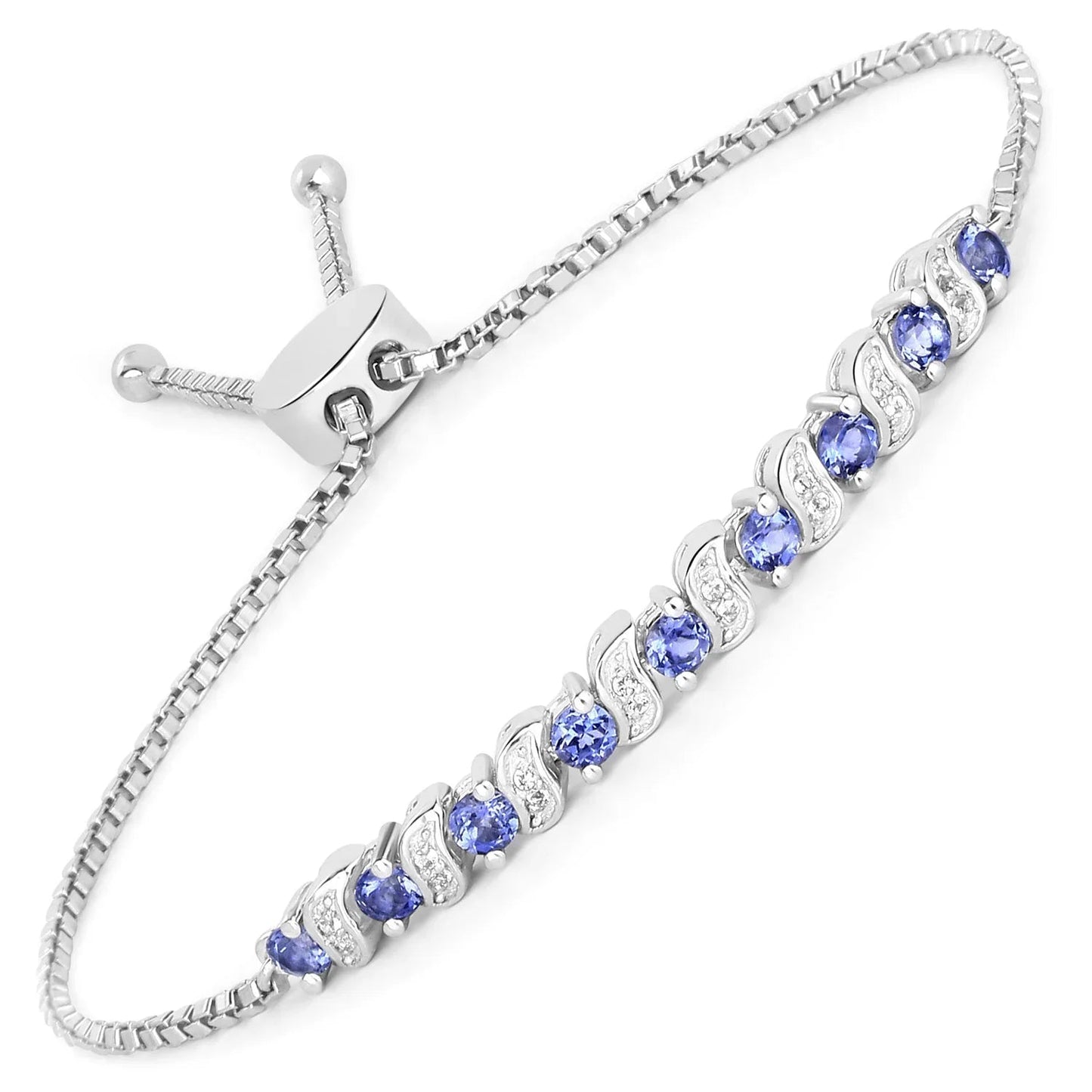 Genuine Tanzanite and White Topaz Bolo Bracelet