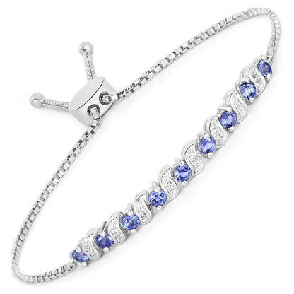 Genuine Tanzanite and White Topaz Bolo Bracelet
