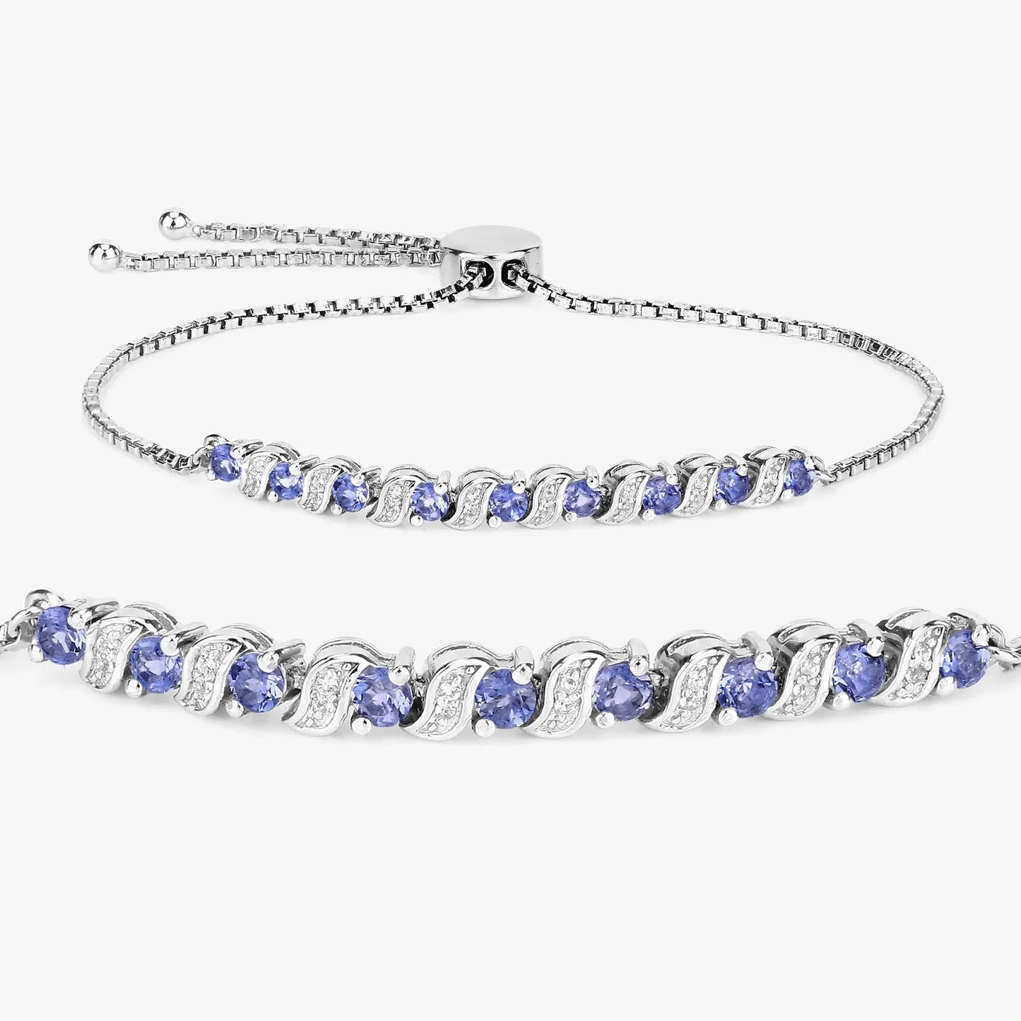 Genuine Tanzanite and White Topaz Bolo Bracelet