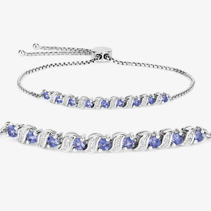 Genuine Tanzanite and White Topaz Bolo Bracelet