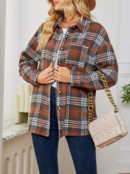 Plaid Button Up Long Sleeve Shacket
