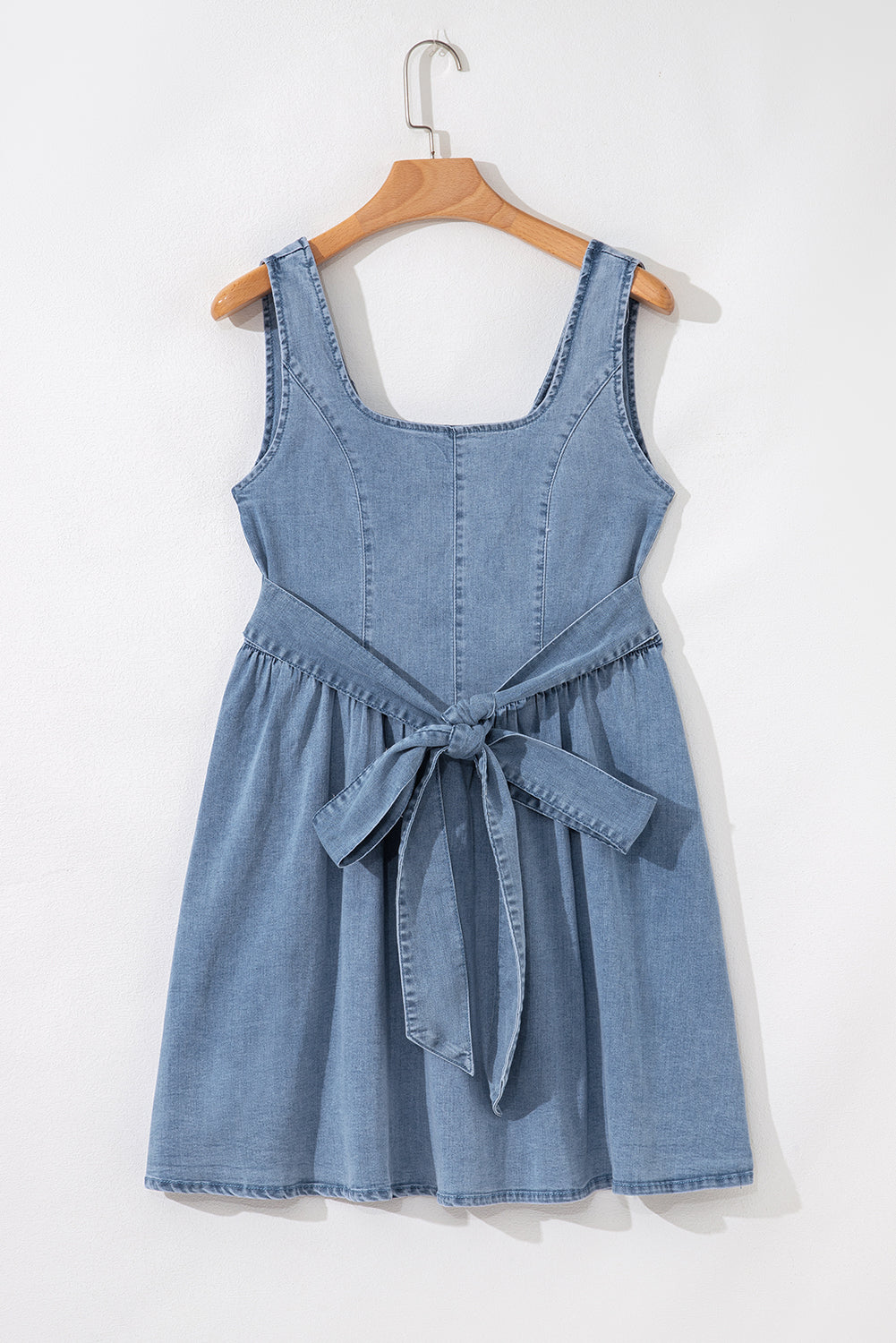 Threaded Pear Emily Square Neck Bowknot A-line Denim Dress