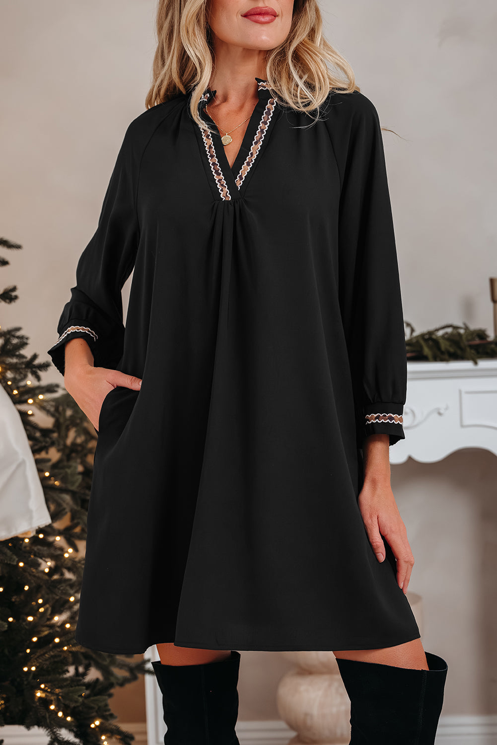 Threaded Pear Quincy Sleeve Shift Mini Dress