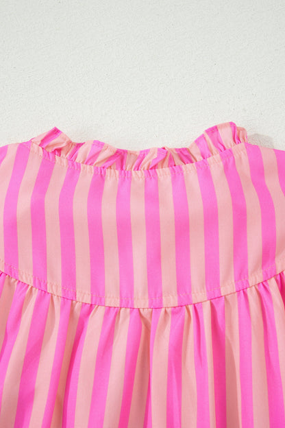 Threaded Pear Juniper Stripe Ruffled Summer Blouse