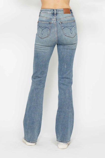 Judy Blue Full Size Tummy Control Back Embroidered Pocketed Bootcut Jeans Plus Size