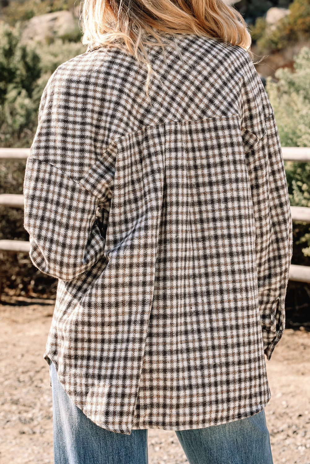 Threaded Pear Ava Flap Patchwork Plaid Shacket