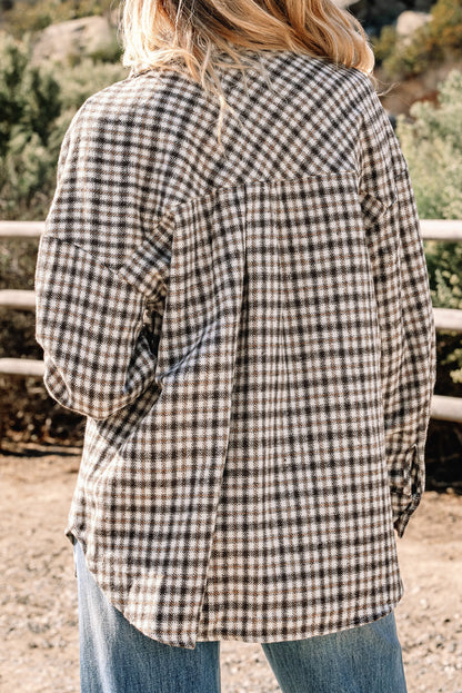 Threaded Pear Ava Flap Patchwork Plaid Shacket