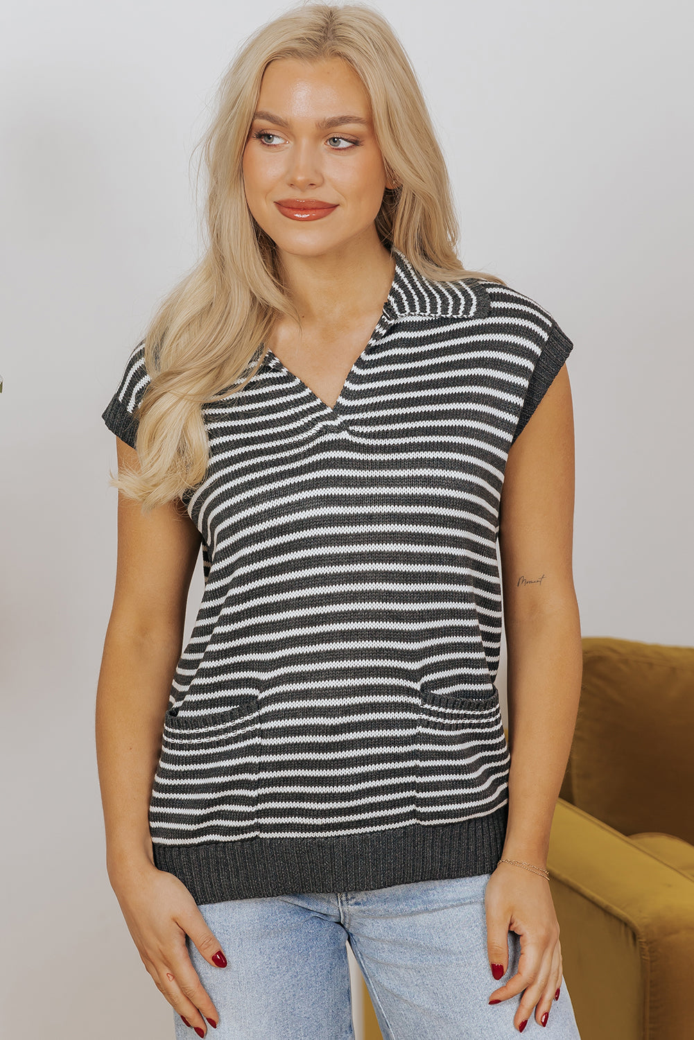 Threaded Pear Teagan Stripe Sweater Vest