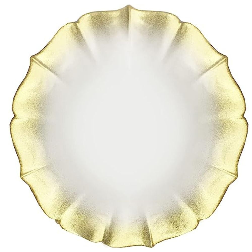Jay Companies Contessa Gold Glitter Rim With Pearl White Glass Charger Plate 13"
