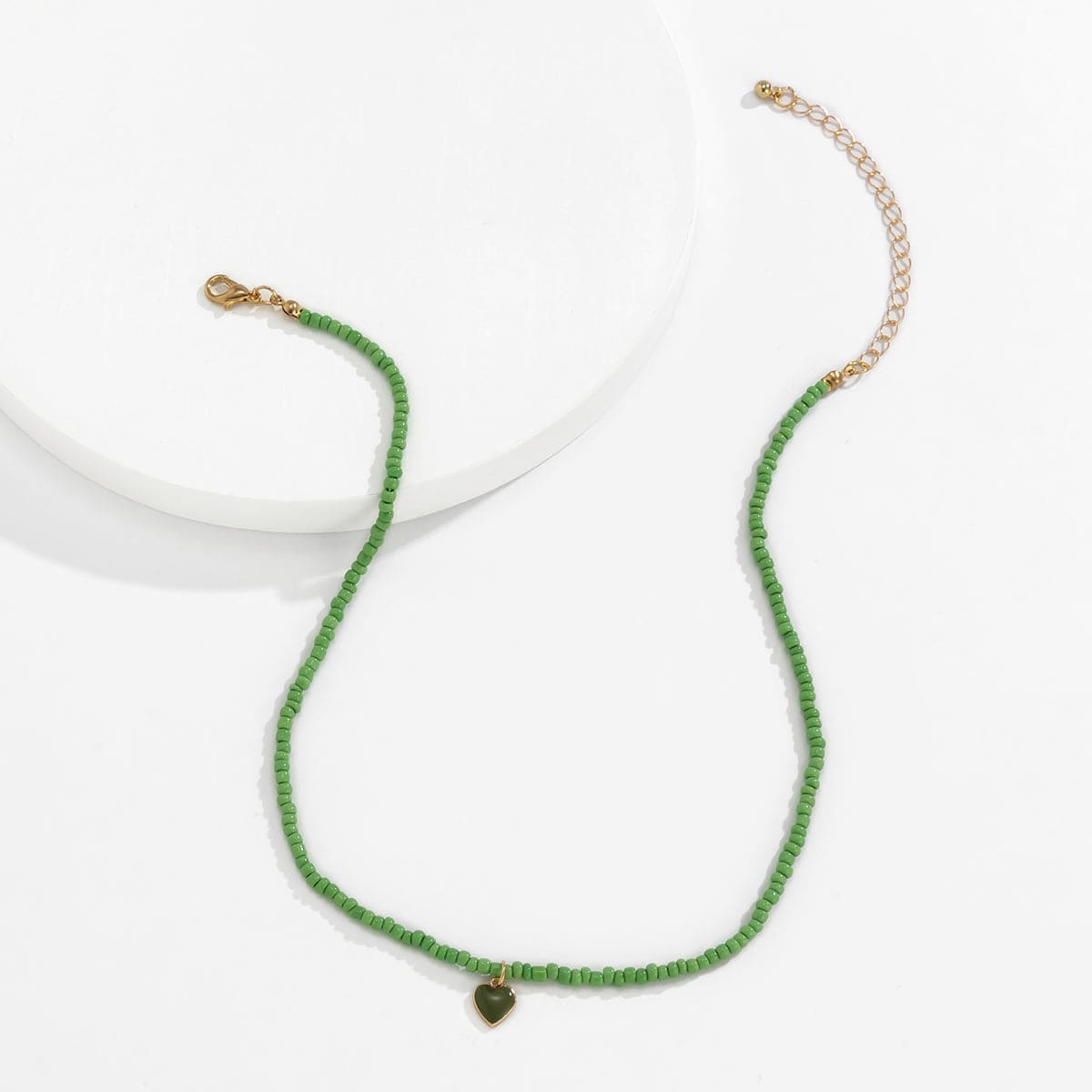Green Howlite & Green Enamel Beaded Heart Pendant Necklace