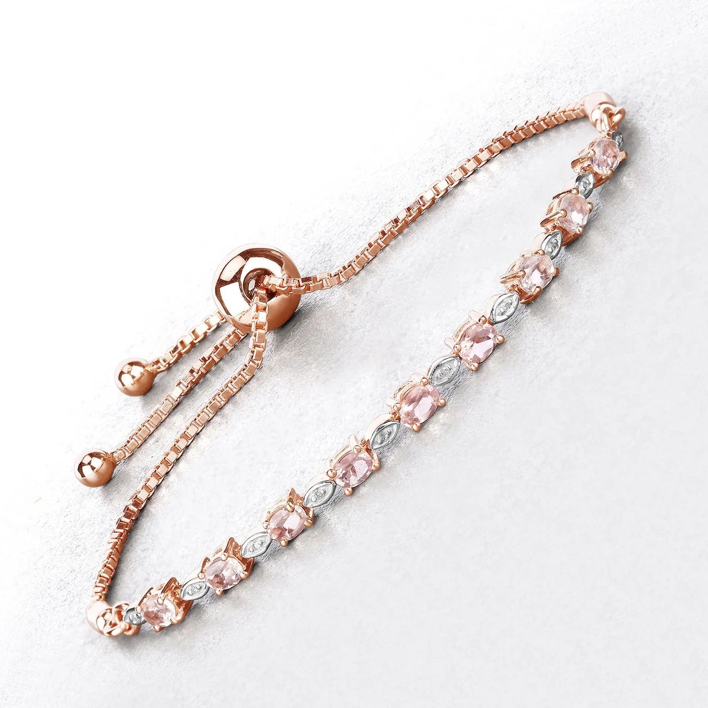 Genuine Morganite and White Diamond Bolo Bracelet