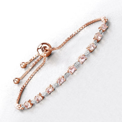 Genuine Morganite and White Diamond Bolo Bracelet