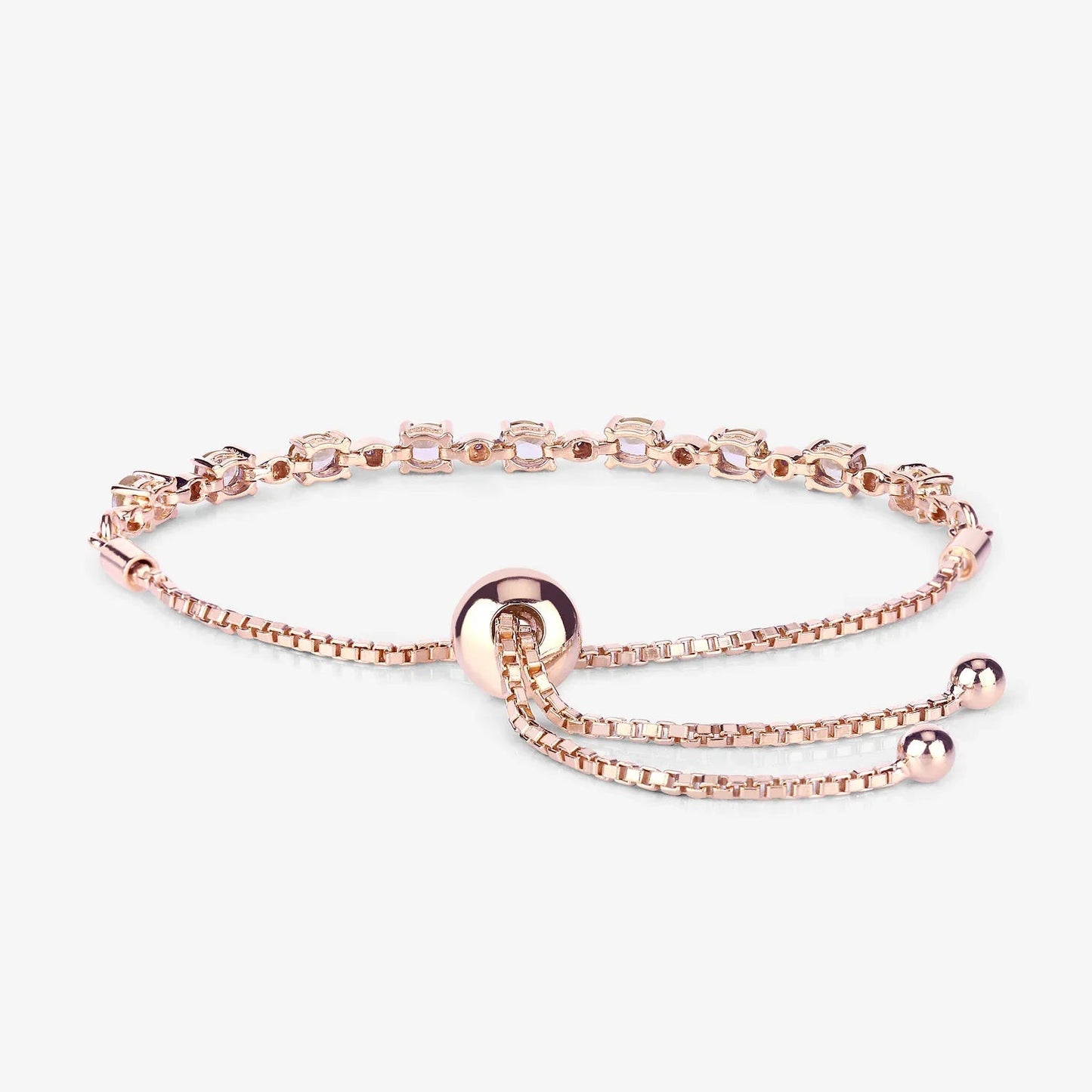 Genuine Morganite and White Diamond Bolo Bracelet