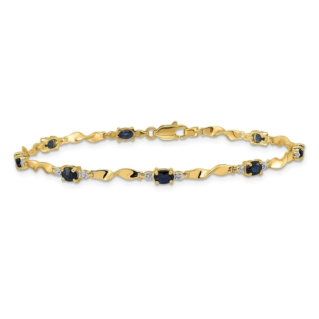 1.76 Ct Oval Blue Sapphire & Diamond Prong 14K Yellow Gold Twist Link Bracelet