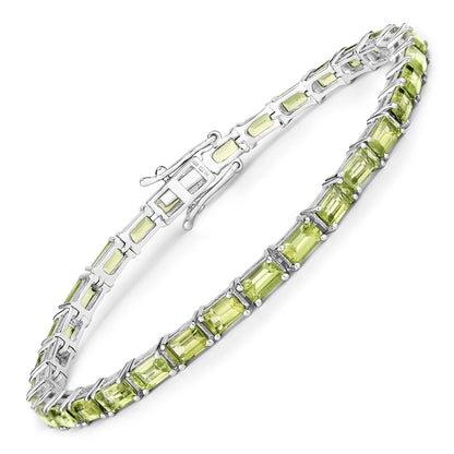 8.68 Ct Octagon Olive Green Peridot Prong Sterling Silver Inline Tennis Bracelet