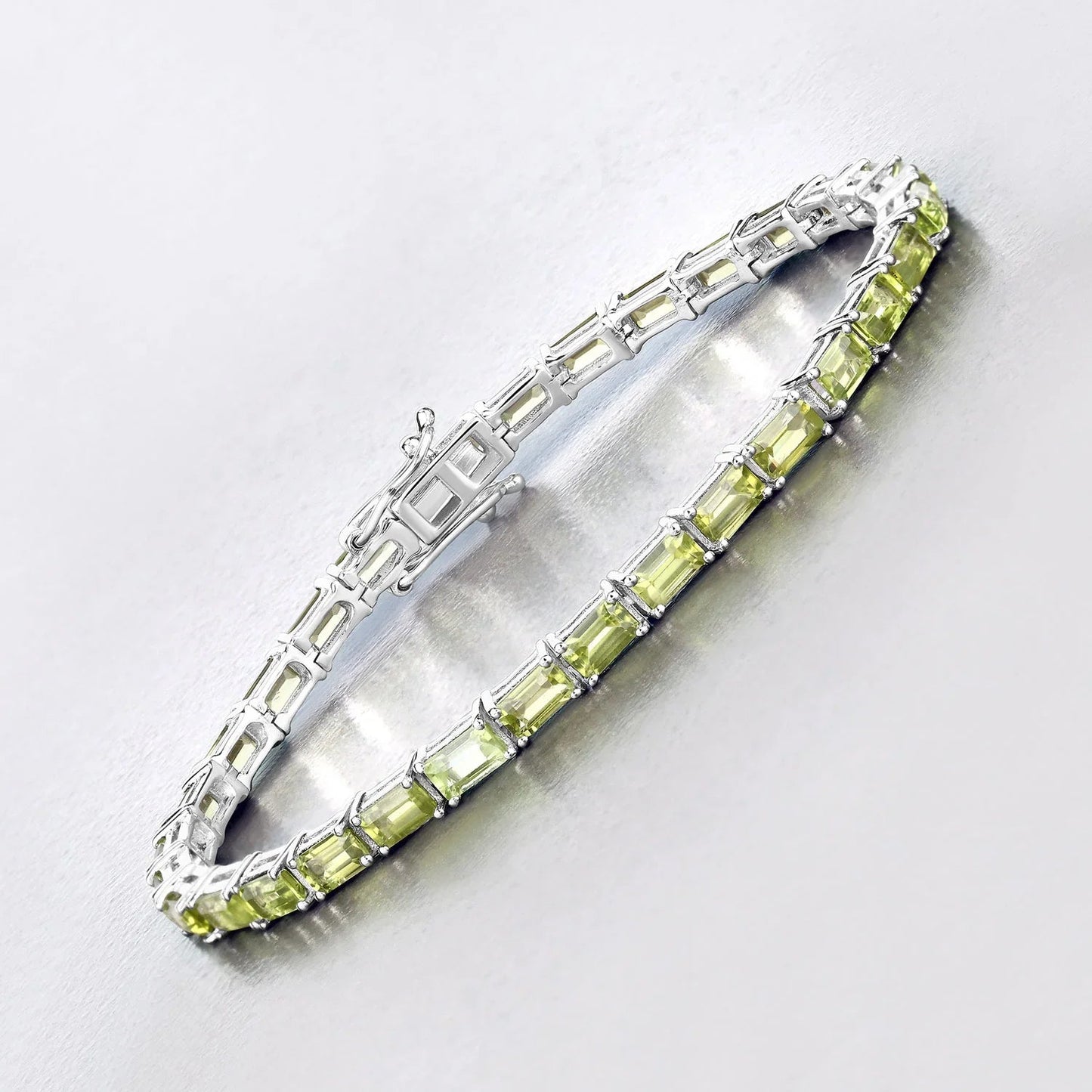8.68 Ct Octagon Olive Green Peridot Prong Sterling Silver Inline Tennis Bracelet