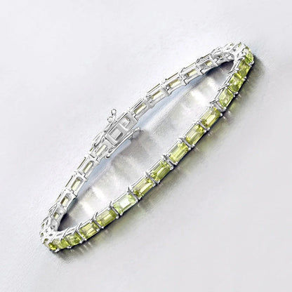 8.68 Ct Octagon Olive Green Peridot Prong Sterling Silver Inline Tennis Bracelet
