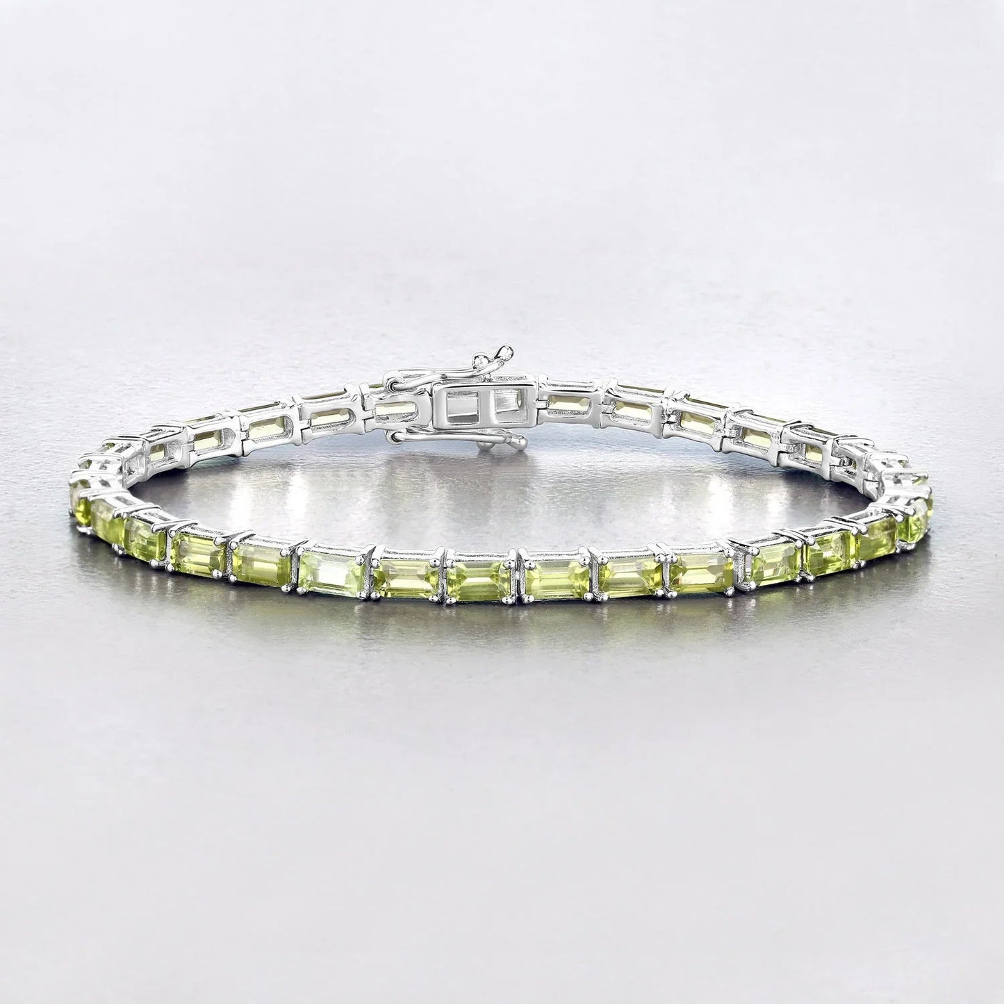 8.68 Ct Octagon Olive Green Peridot Prong Sterling Silver Inline Tennis Bracelet