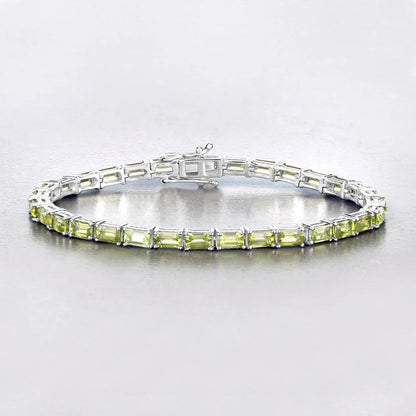 8.68 Ct Octagon Olive Green Peridot Prong Sterling Silver Inline Tennis Bracelet
