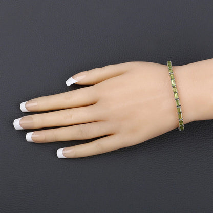 8.68 Ct Octagon Olive Green Peridot Prong Sterling Silver Inline Tennis Bracelet