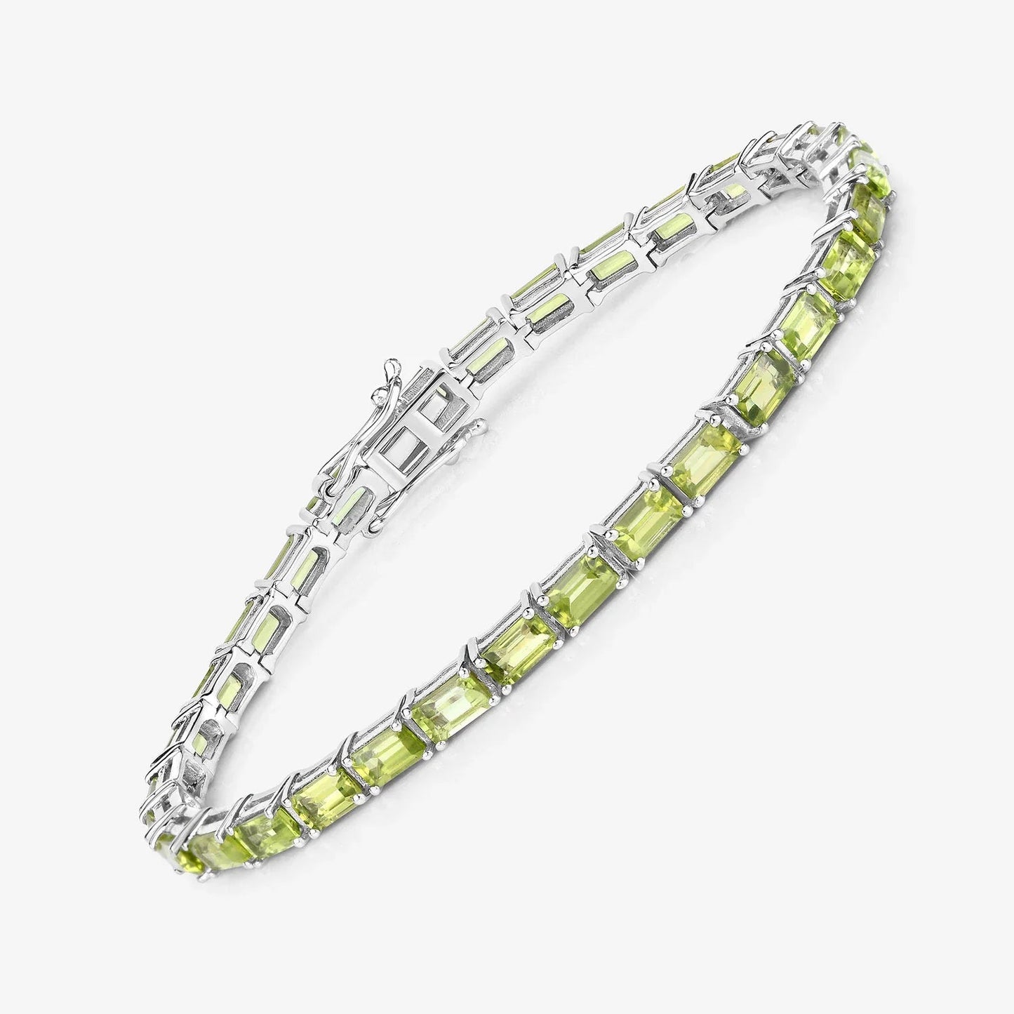 8.68 Ct Octagon Olive Green Peridot Prong Sterling Silver Inline Tennis Bracelet