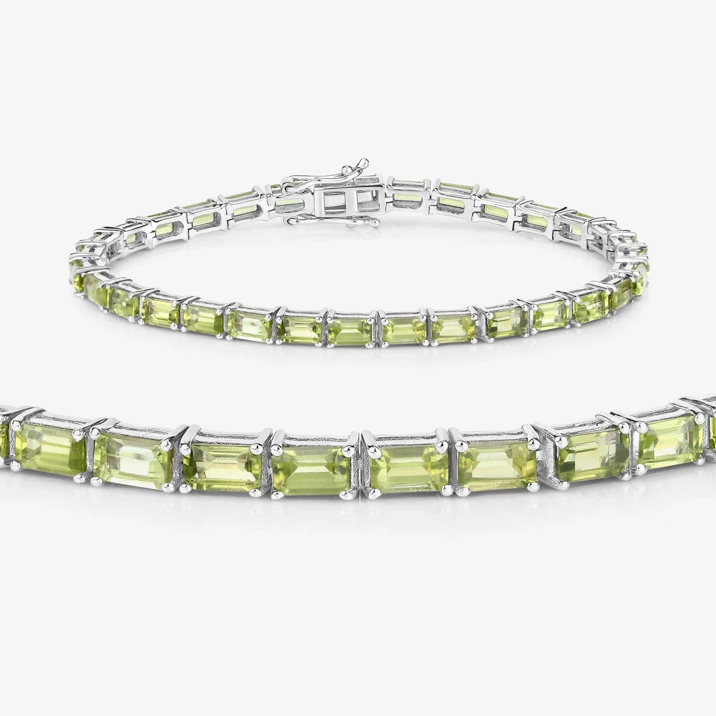 8.68 Ct Octagon Olive Green Peridot Prong Sterling Silver Inline Tennis Bracelet