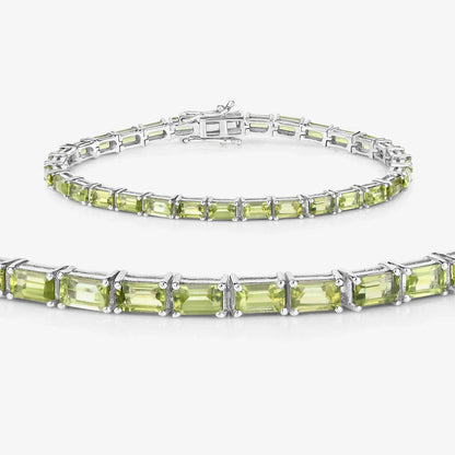 8.68 Ct Octagon Olive Green Peridot Prong Sterling Silver Inline Tennis Bracelet