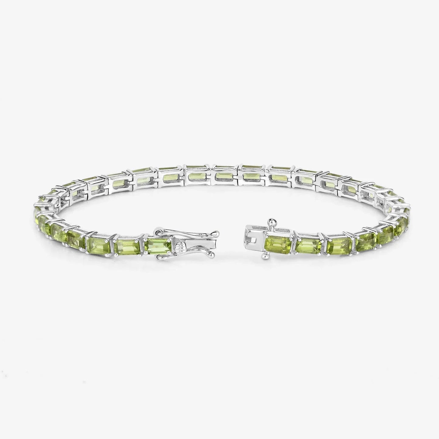 8.68 Ct Octagon Olive Green Peridot Prong Sterling Silver Inline Tennis Bracelet