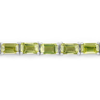 8.68 Ct Octagon Olive Green Peridot Prong Sterling Silver Inline Tennis Bracelet