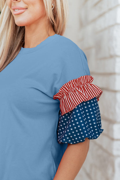 Threaded Pear Henley Short Puff Sleeve Top
