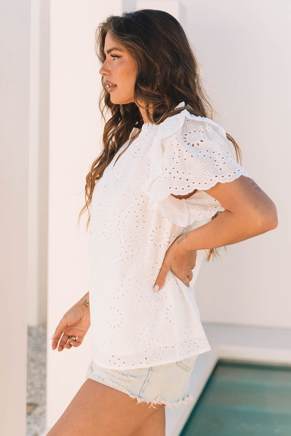 Threaded Pear Aspyn Ruffle Short Sleeve Blouse