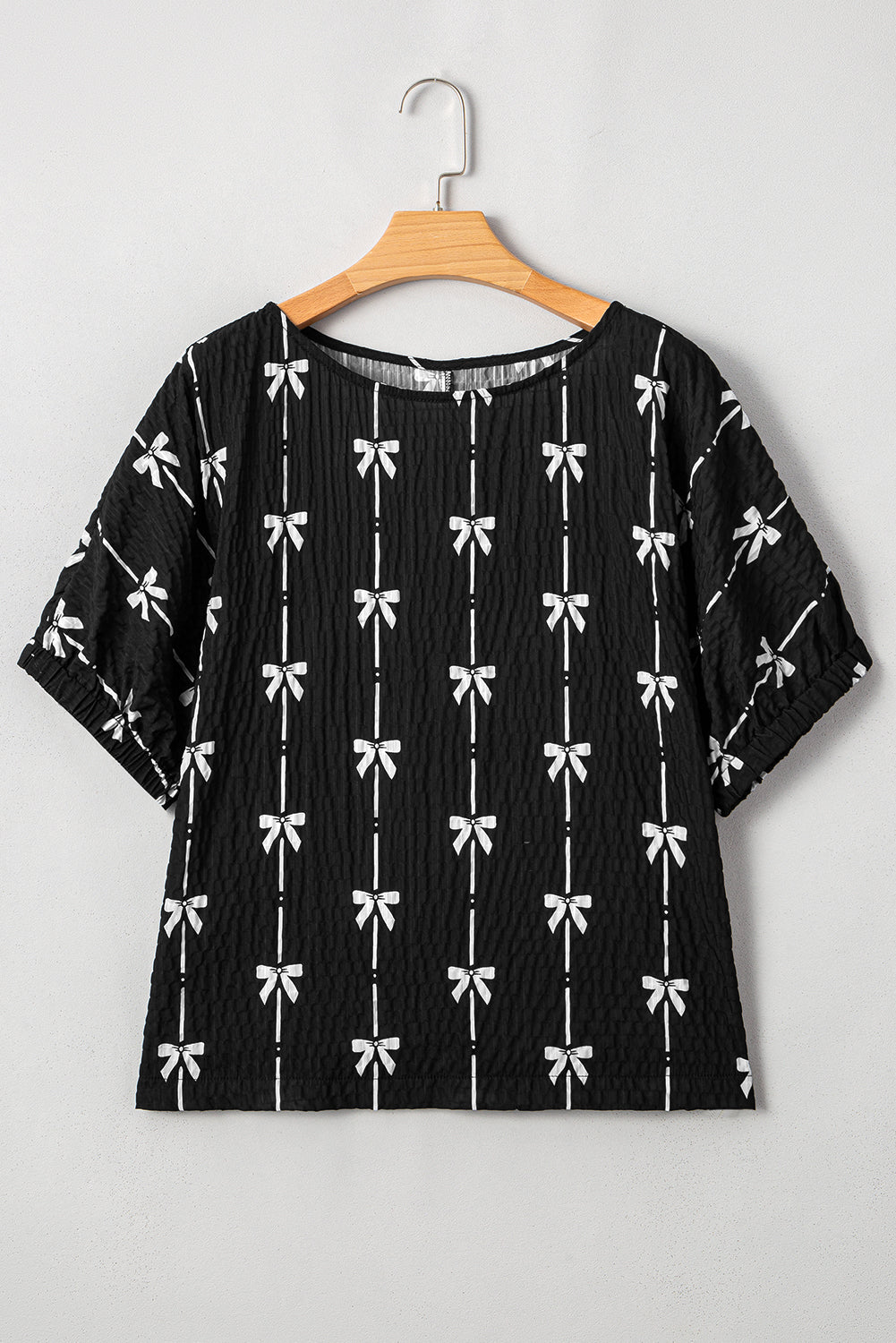 Threaded Pear Aviana Bow Print Puff Short Sleeve Top