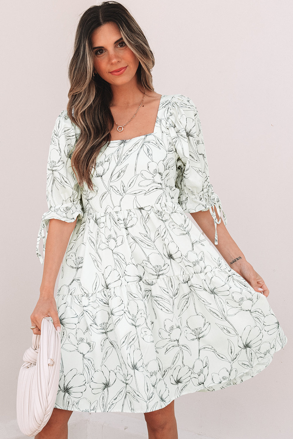 Threaded Pear Ariya Floral Shirred Back Puff Sleeve Dress