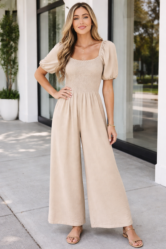 Indie Smocked Wide Leg Jumpsuit by Threaded Pear
