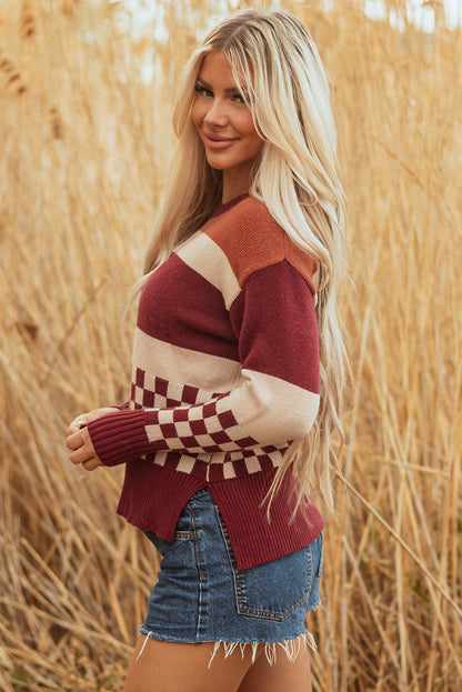 Threaded Pear Noelle Checkered Knitted Sweater
