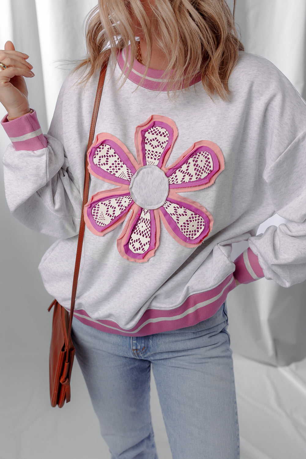 Threaded Pear Caroline Flower Crew Neck Sweatshirt