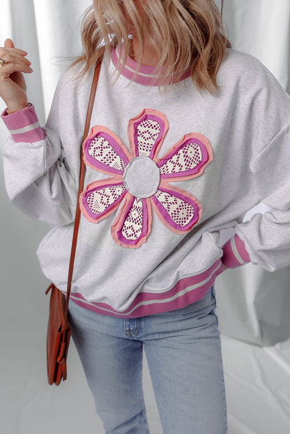 Threaded Pear Caroline Flower Crew Neck Sweatshirt