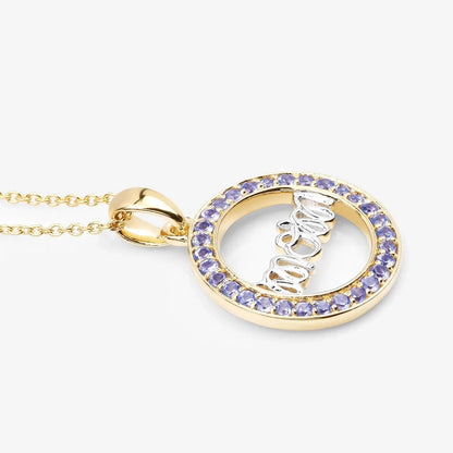 Round Violet Tanzanite Prong Gold Plated Silver Mom Circle Pendant Necklace