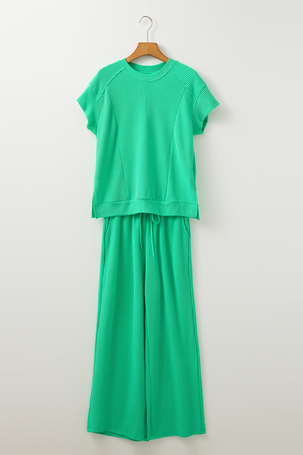 Threaded Pear Leilany Corded Knit Short Sleeve Set