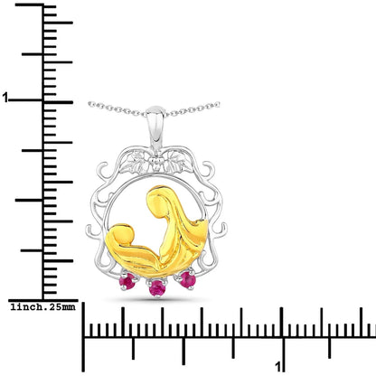 Round Pink Ruby Prong Silver Pendant Necklace