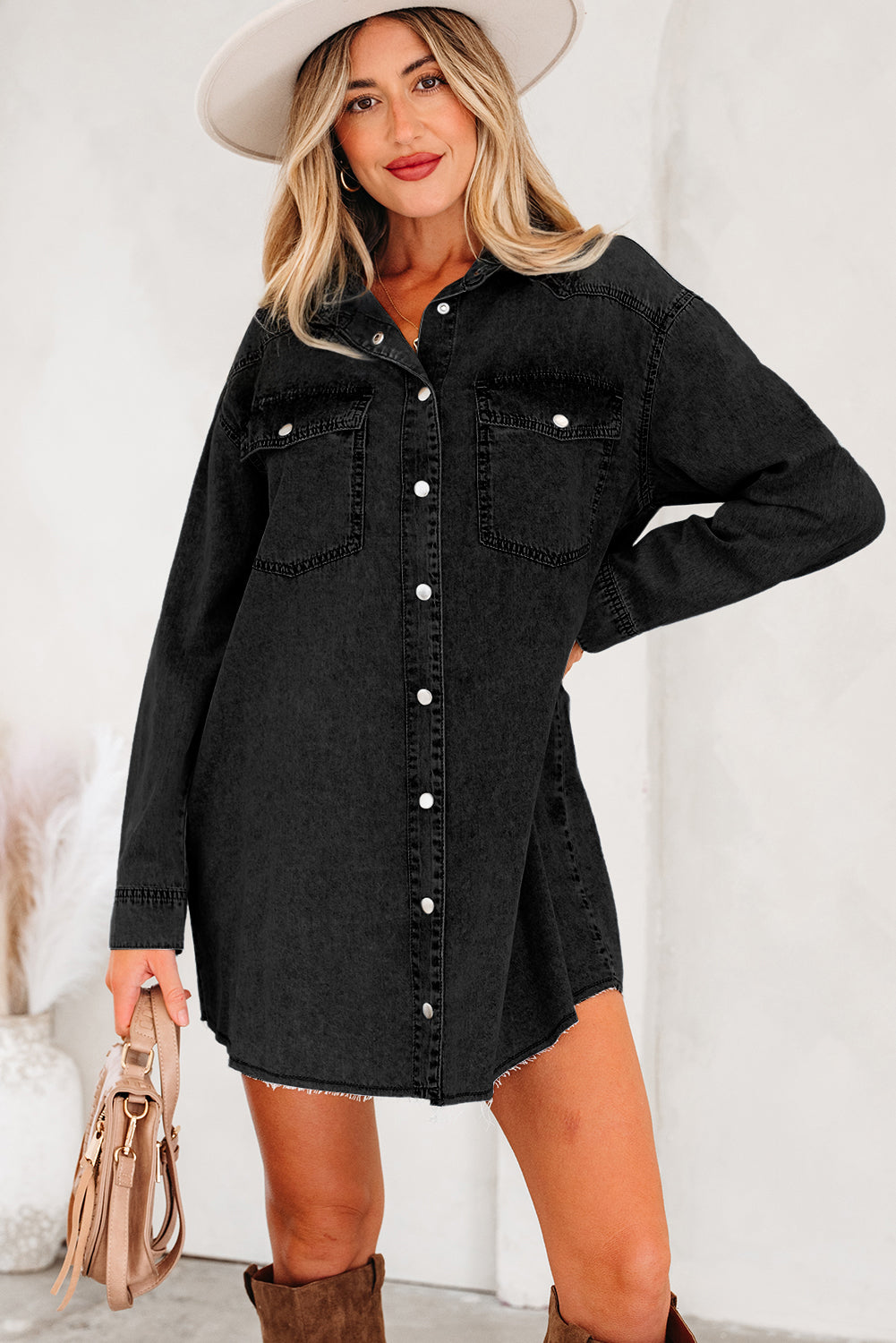 Threaded Pear Takina Raw Hem Loose Shirt