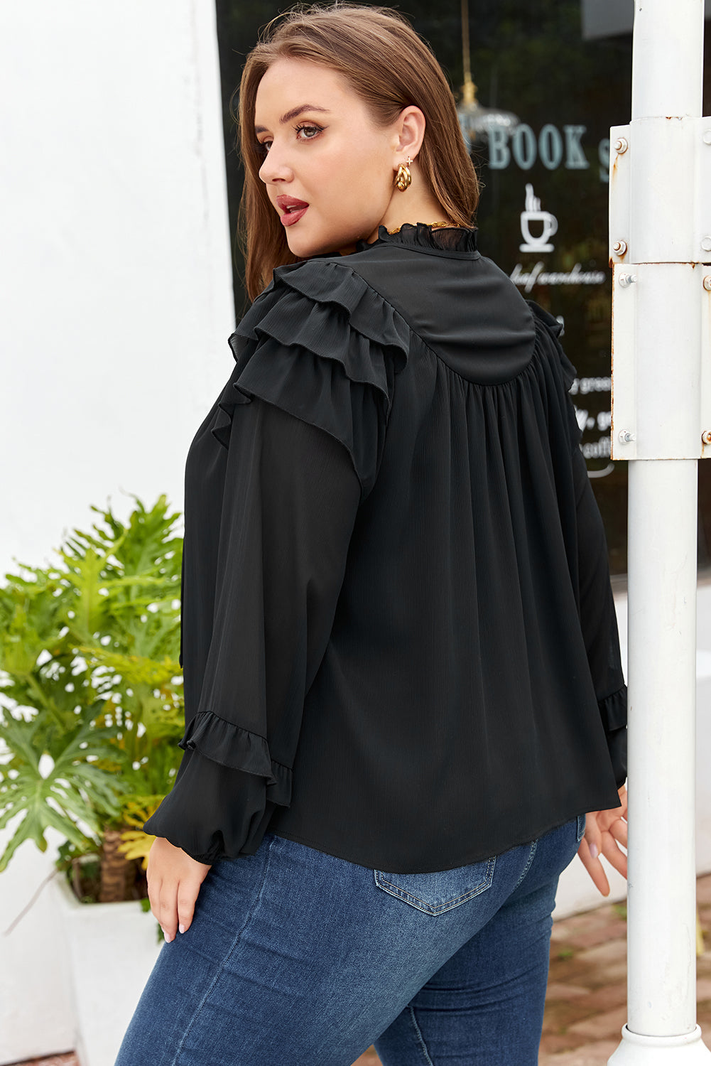 Threaded Pear Jaycee Sleeve Chiffon Elegant PLUS Shirt