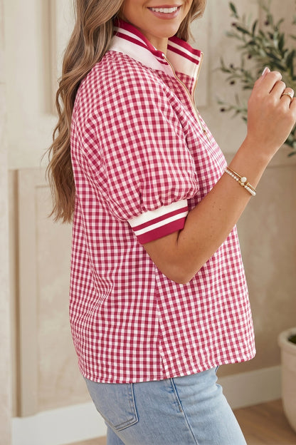 Threaded Pear Journi Patchwork Half Zip Blouse
