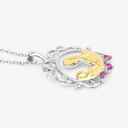 Round Pink Ruby Prong Silver Pendant Necklace